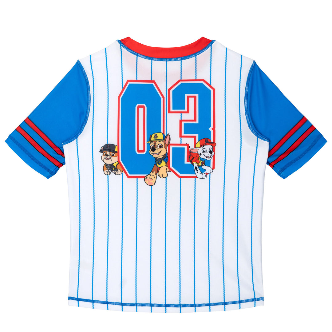 Nickelodeon Paw Patrol 2-Piece Rash Guard and Swim Trunks Set Blue Pinstripe