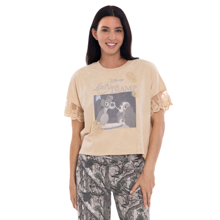 Disney Lady and the Tramp Women's Short Sleeve T-Shirt Beige