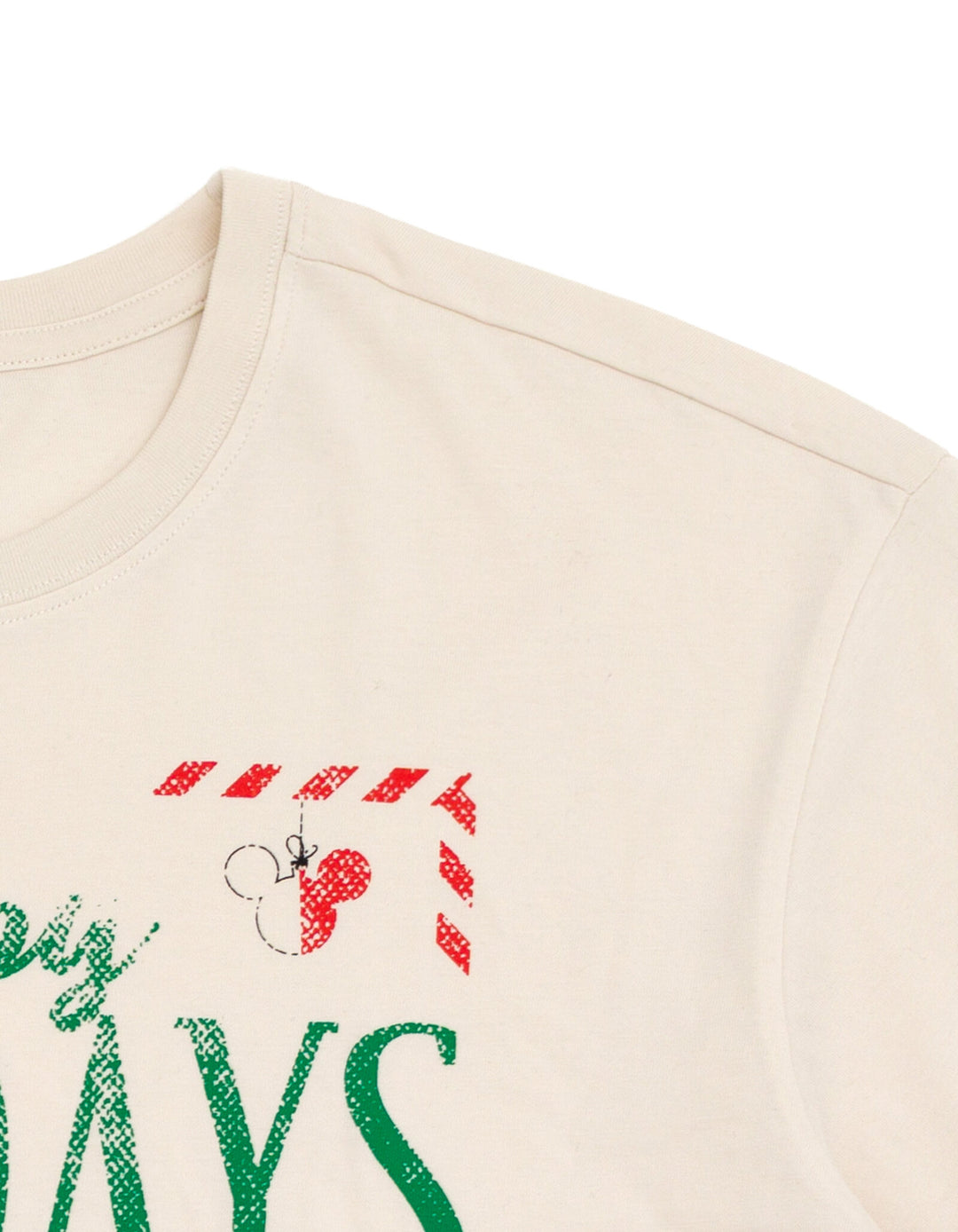 Disney Mickey Mouse Men's Holiday Short Sleeve T-Shirt Ivory Friends