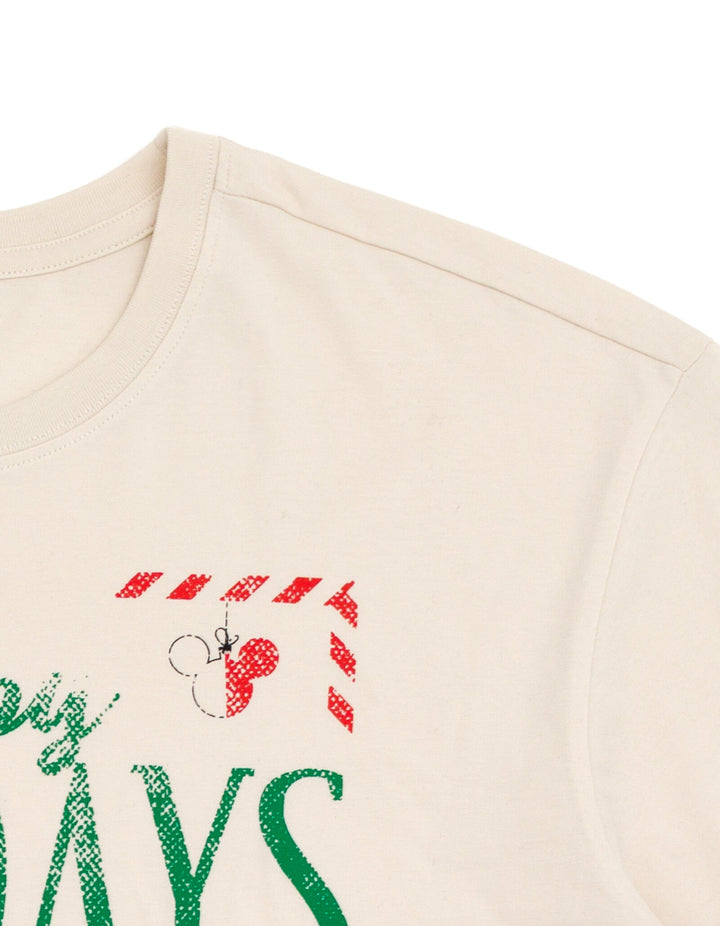 Disney Mickey Mouse Men's Holiday Short Sleeve T-Shirt Ivory Friends