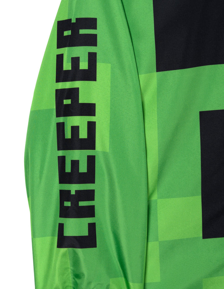 Minecraft Creeper Boys' Plush Lined Hooded Windbreaker Jacket Green