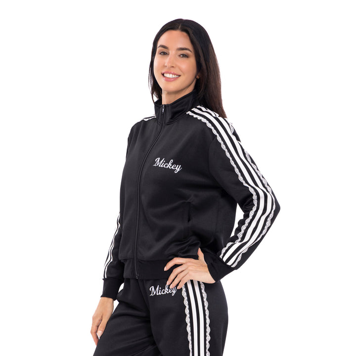 Disney Mickey Mouse Women's Athletic Zip-Up Track Jacket Black