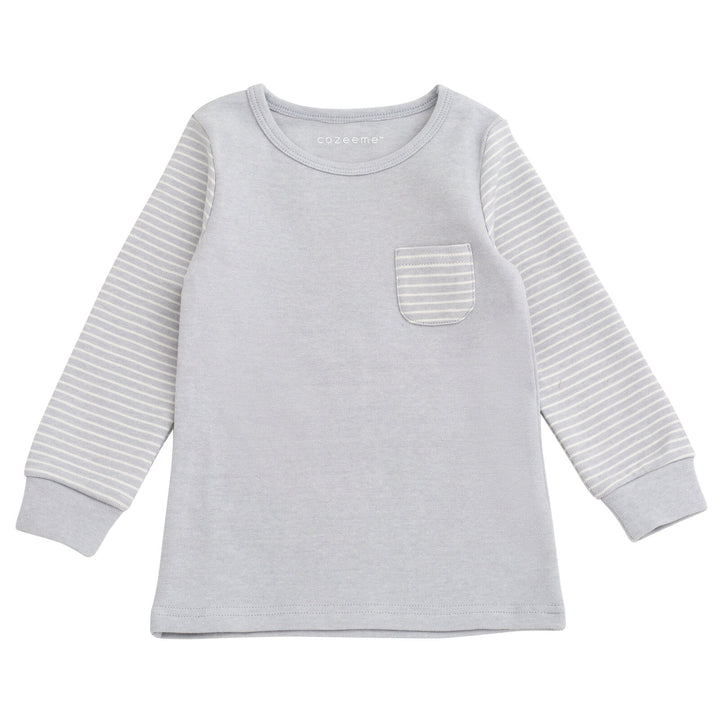 Cozeeme Boys' Loungewear 2-Piece Tee and Pants Set Heather Gray Stripe
