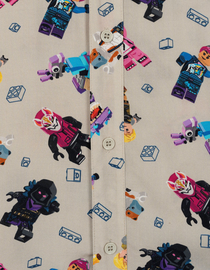 LEGO Fortnite Men's Short Sleeve Button Down Shirt Light Gray
