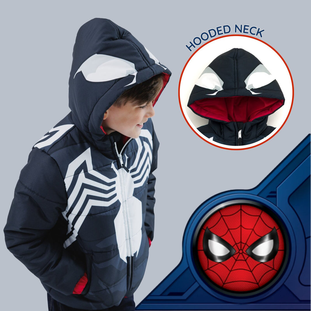 Marvel Spider-Verse Miles Morales Boys' Hooded Zip-Up Puffer Jacket Man Black