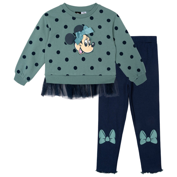 Minnie Mouse Girls' Fleece Sweatshirt and Tulle Leggings Set Polka Teal