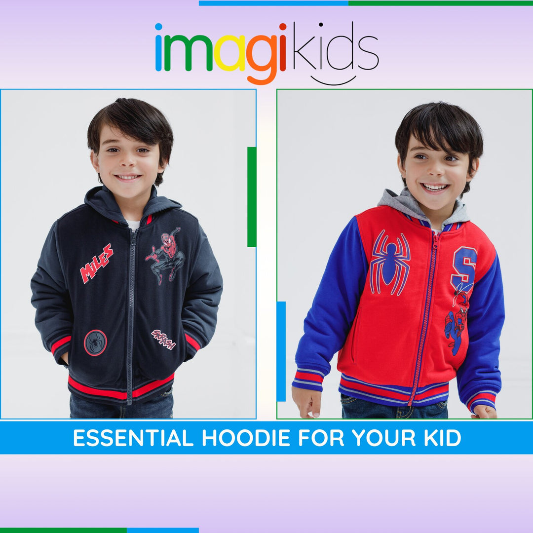 Marvel Spider-Verse Miles Morales Boys' Varsity Hooded Bomber Jacket Black