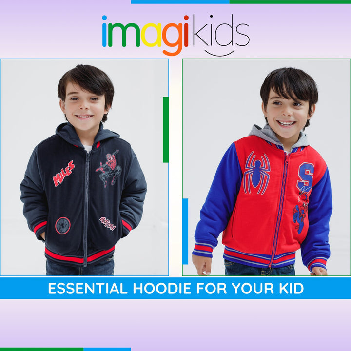 Marvel Spider-Verse Miles Morales Boys' Varsity Hooded Bomber Jacket Black