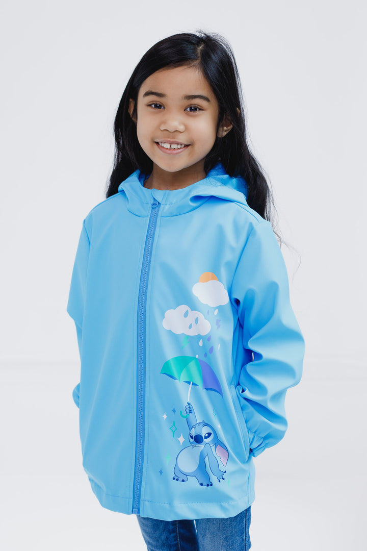 Lilo & Stitch Girls' Hooded Zip-Up Rain Jacket Cloud Blue