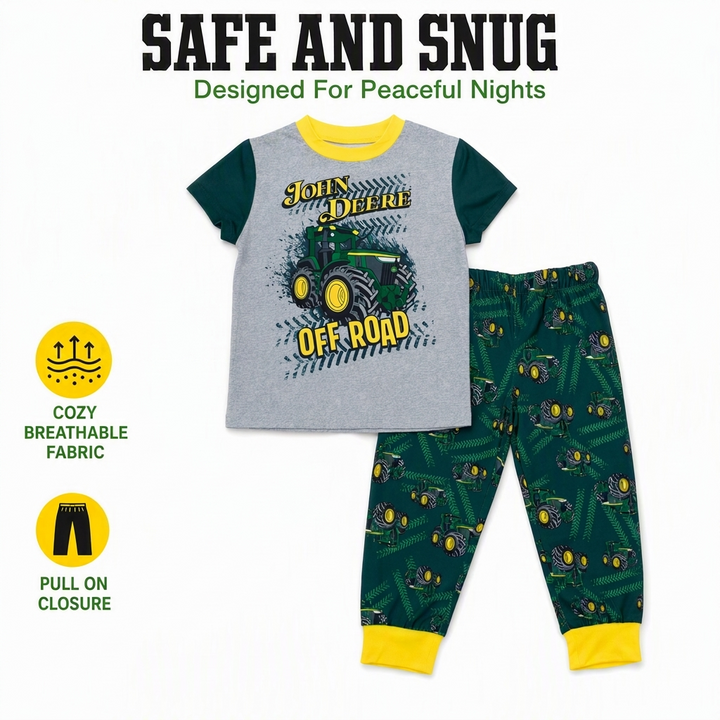 John Deere Boys' 2-Piece Pajama Set Green Heather Gray