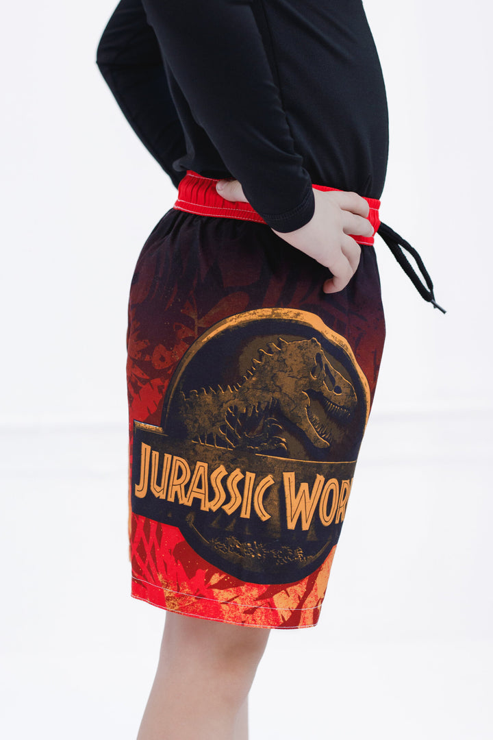 Jurassic World Jurassic Park T-Rex Little Boys' Quick Dry Swim Trunks Black Red
