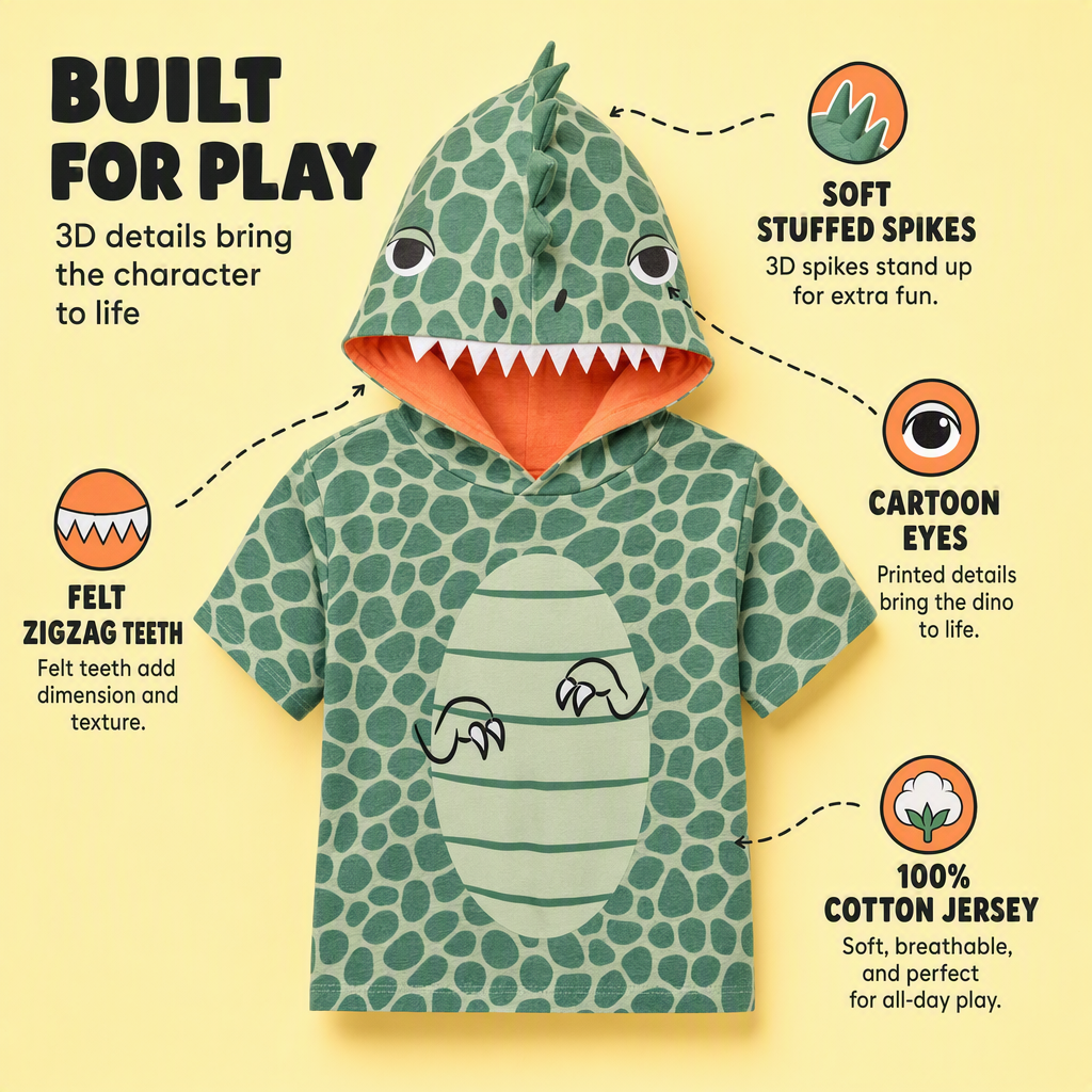 imagikids Adult Men or Women Cosplay Hooded T-Shirt Reptile Green Coral