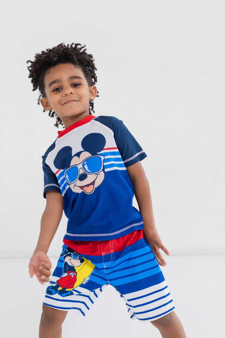 Disney Mickey Mouse 2-Piece Rash Guard and Swim Trunks Set Navy Blue