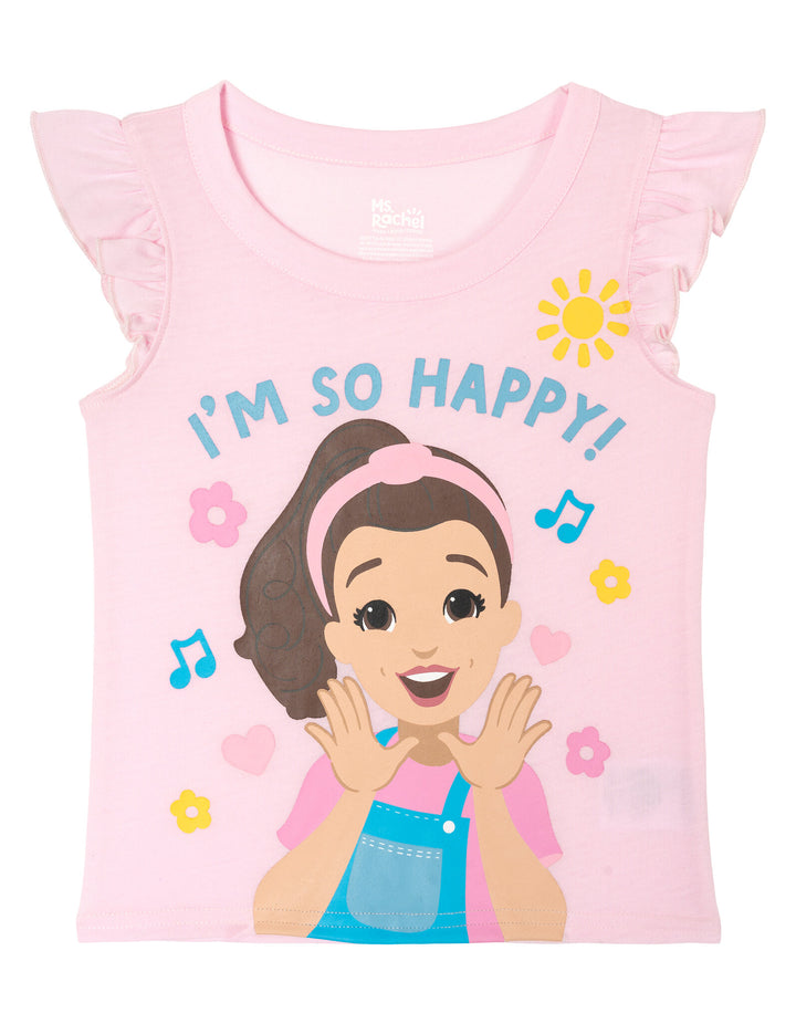 Ms. Rachel Toddler Girls' 2-Piece T-Shirt and Shorts Set Pink Blue Gracie