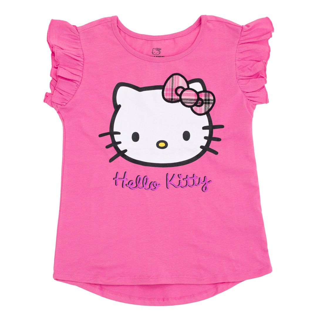 Hello Kitty Girls' 2-Piece Tee and Plaid Skirt Set Pink