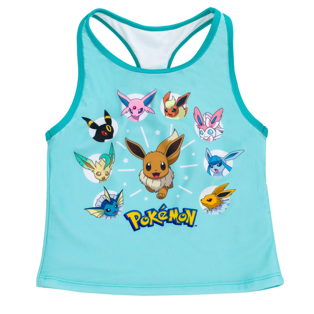 Pokemon Eevee Girls' 2-Piece Swimwear Tankini and Swim Shorts Set Light Teal