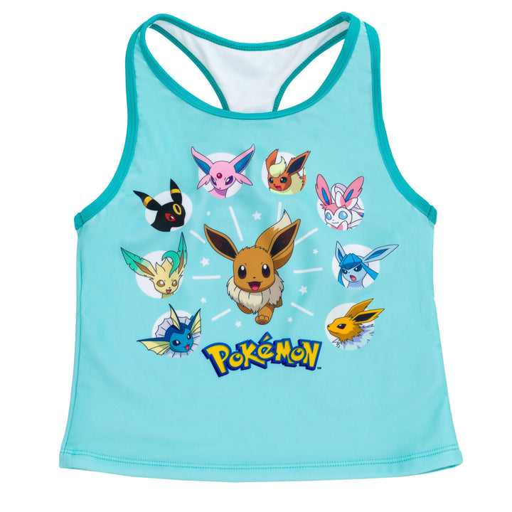 Pokemon Eevee Girls' 2-Piece Swimwear Tankini and Swim Shorts Set Light Teal