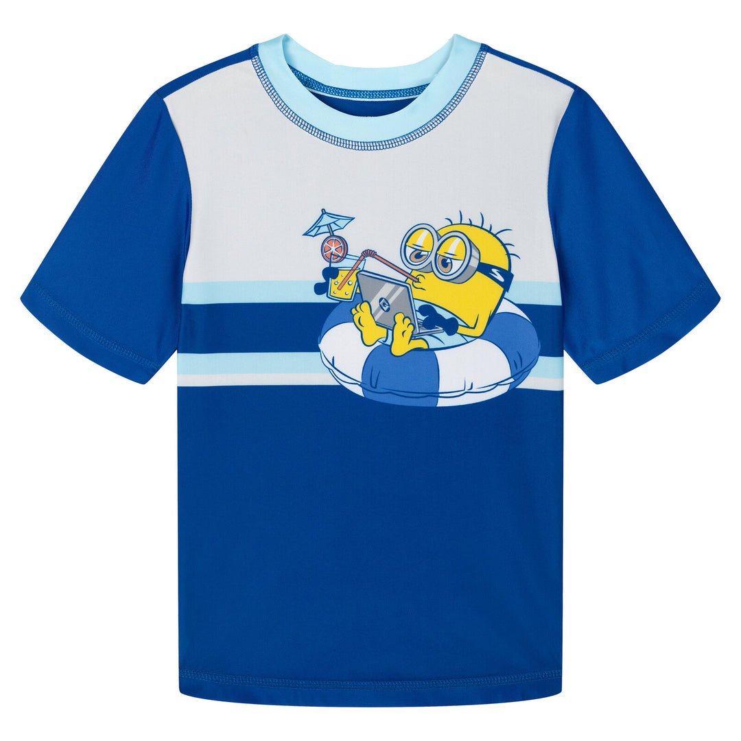 Minions Boys' Swimwear 2-Piece Rash Guard and Swim Trunks Set Navy Light Blue