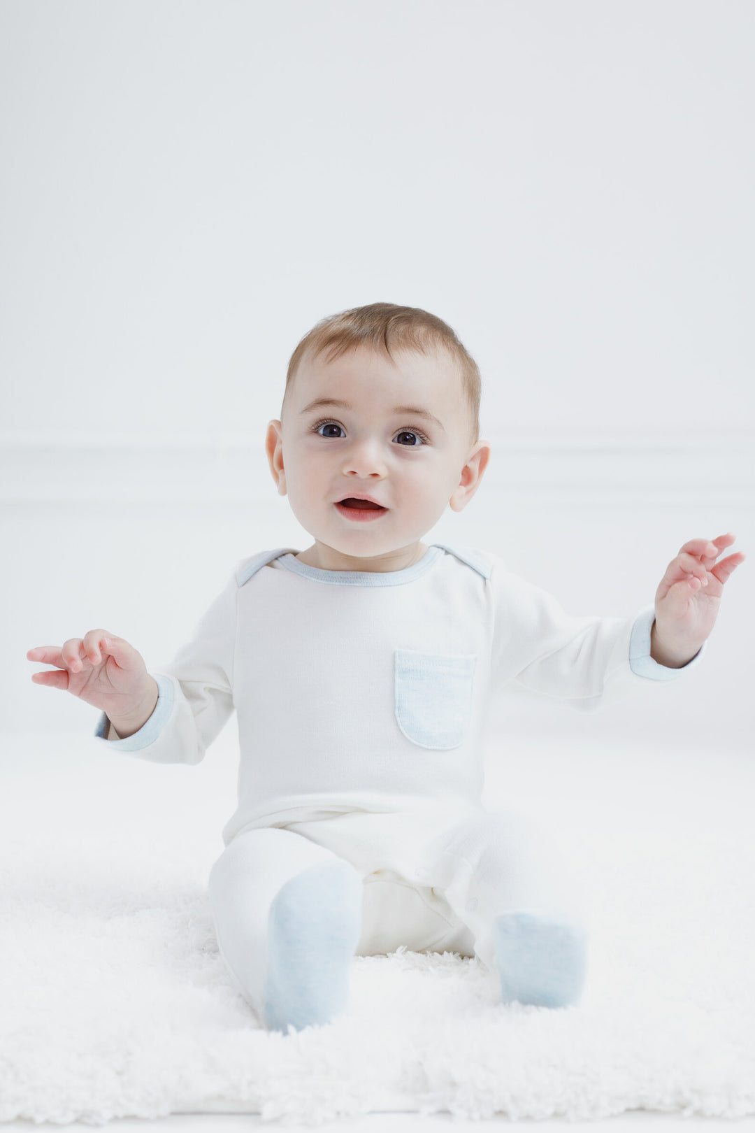 Cozeeme Baby Boy or Girl Footed Sleep N Play Cream Heather Blue