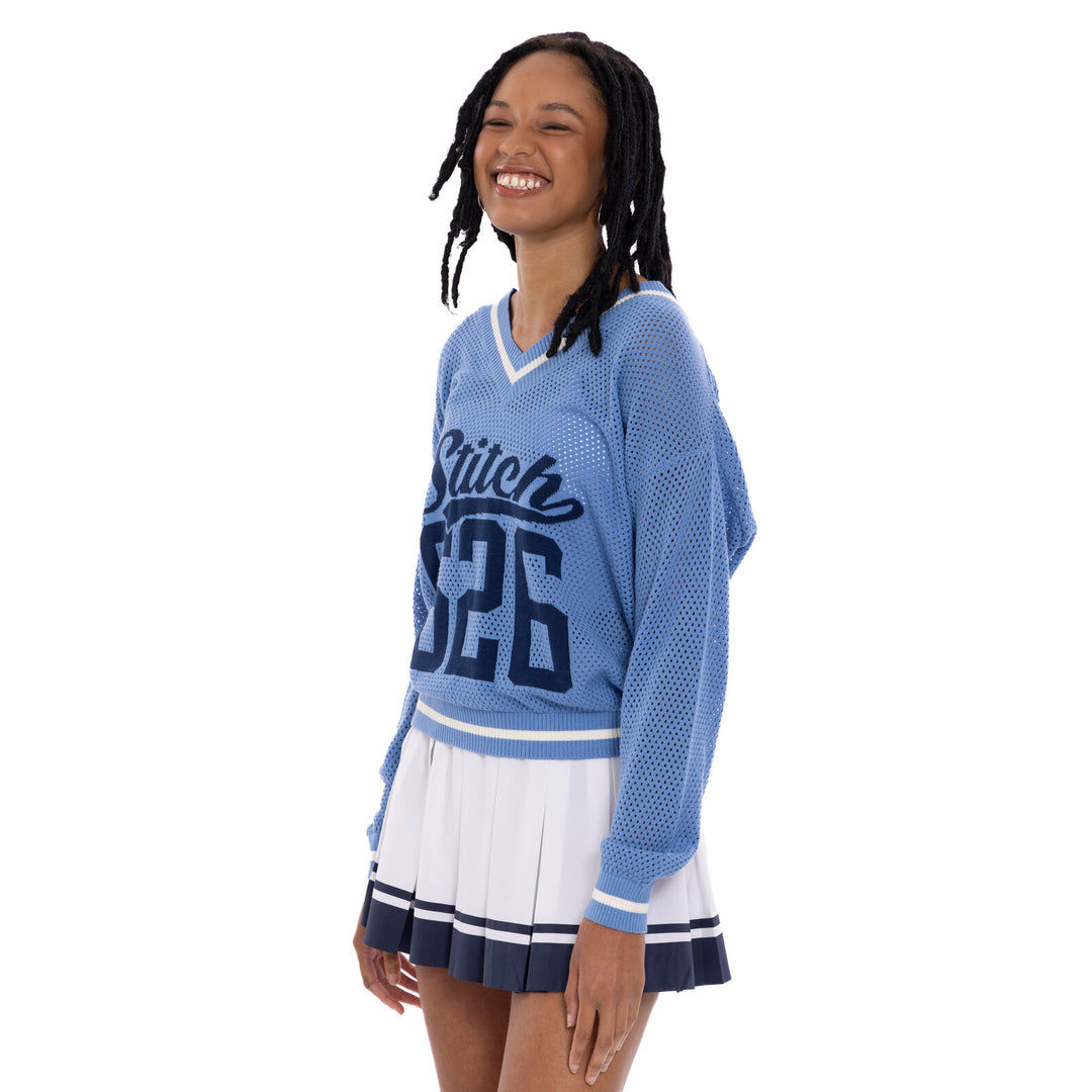 Lilo & Stitch Women's V-Neck Knit Sweater Light Blue