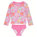 Dreamwave Girls' 2-Piece Swimwear Rash Guard and Bikini Set Hibiscus Pink