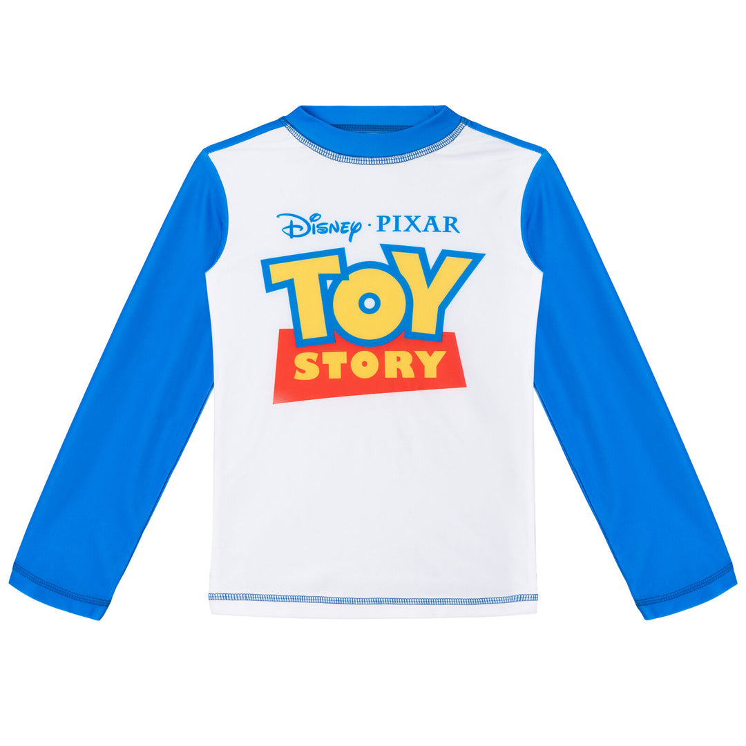 Disney Toy Story 2-Piece Swimwear Rash Guard and Swim Trunks Set Blue Multi
