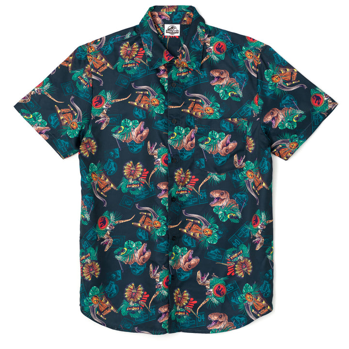 Jurassic World Jurassic Park T-Rex Men's Shirt Navy Dino Tropical