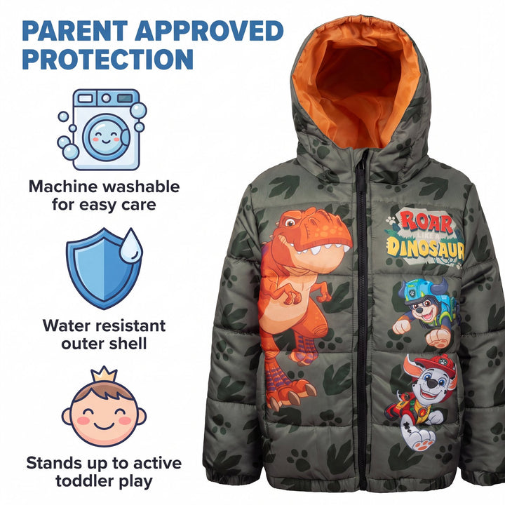 Paw Patrol Boys' Hooded Puffer Coat Chase Marshall Olive