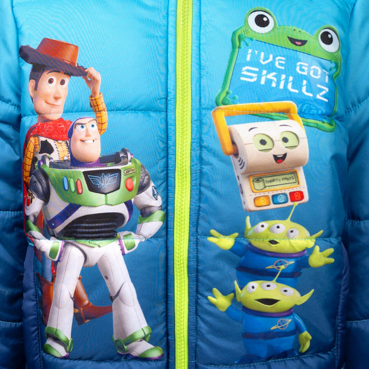 Disney Toy Story Boys' Hooded Puffer Jacket Navy Blue Woody Buzz