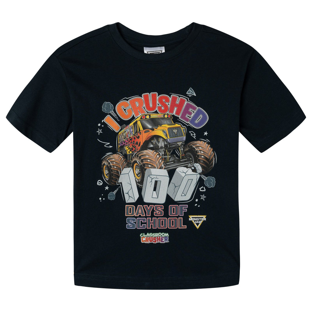 Monster Jam Classroom Crusher Boys' Holiday Short Sleeve Tee Charcoal Grey