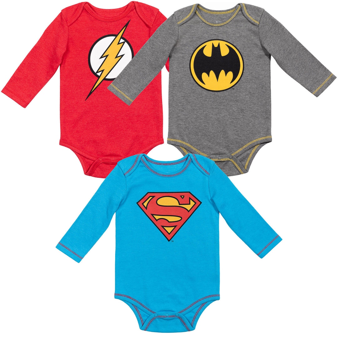 DC Comics Justice League 3 Pack Long Sleeve Bodysuit