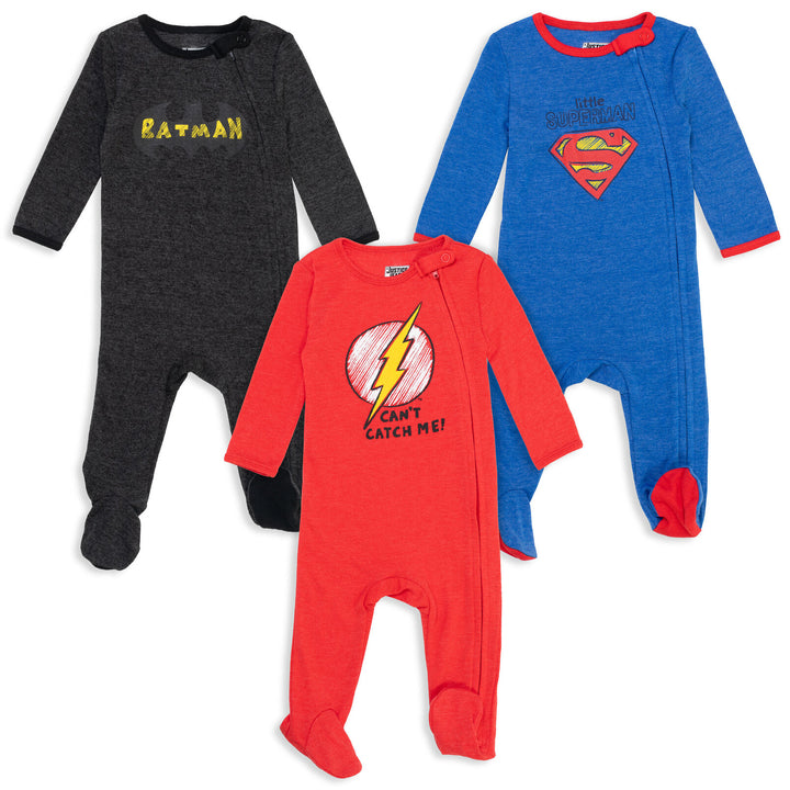 DC Comics Justice League 3 Pack Zip-Up Long Sleeve Sleep N' Play Coverall