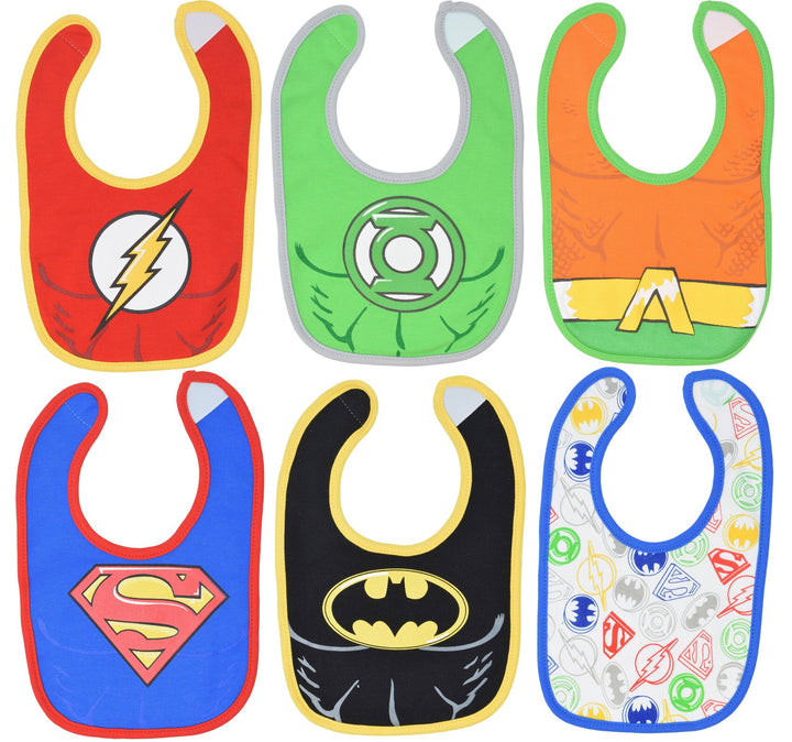 DC Comics Justice League Superman Batman Aquaman Green Lantern The Flash Pack de 6 baberos