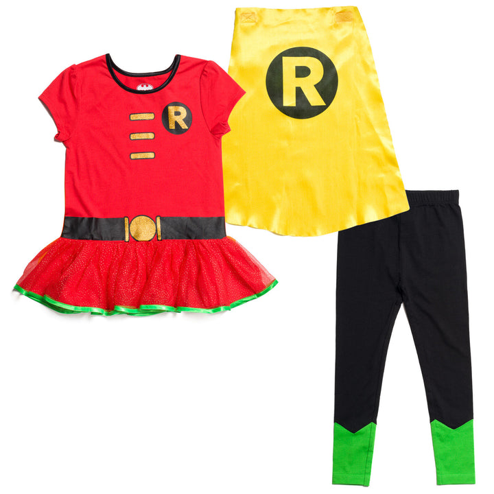 DC Comics Robin Short Sleeve T-Shirt & Leggings & Cape