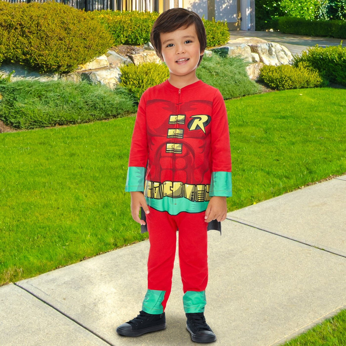 DC Comics Robin Zip Up Cosplay Costume Coverall and Cape - imagikids