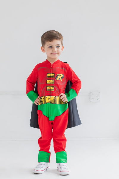 DC Comics Robin Zip Up Cosplay Costume Coverall and Cape - imagikids