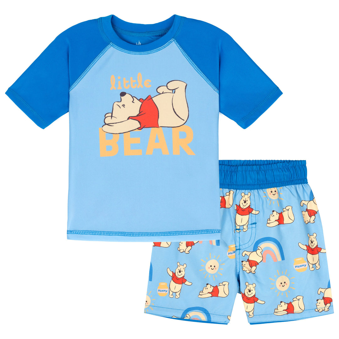 Disney Winnie the Pooh Swimwear 2-Piece Rash Guard and Swim Trunks Set Navy Blue