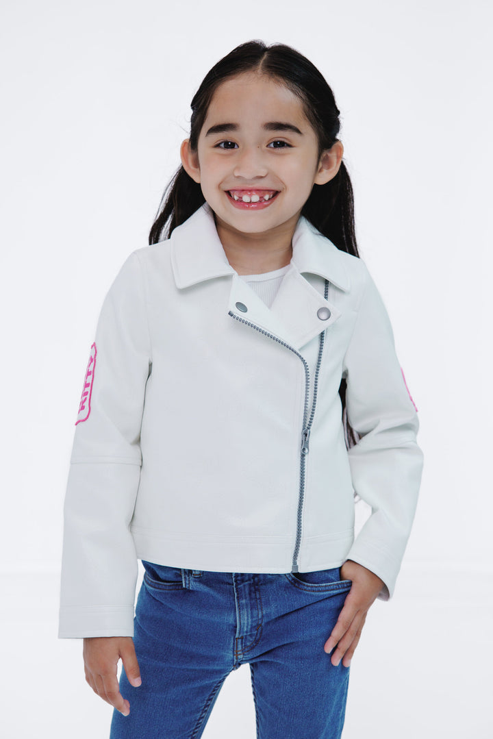 Hello Kitty Girls' Zip-Up Leather Jacket White