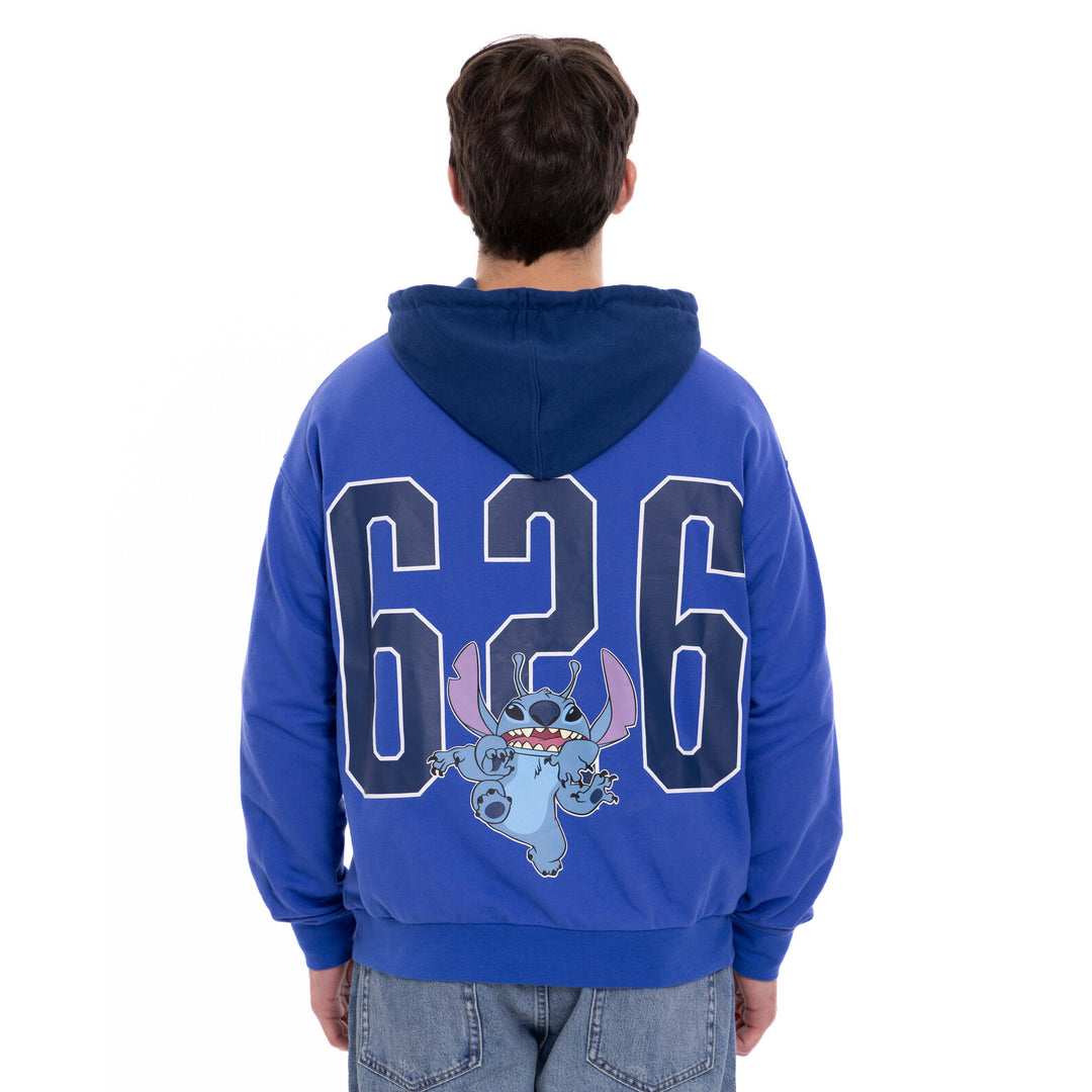 Lilo & Stitch Men's French Terry Drop Shoulder Pullover Hoodie Royal Navy