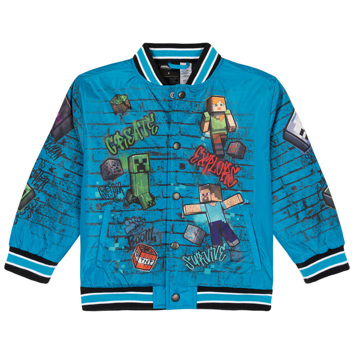 Minecraft Boys' Varsity Bomber Jacket Teal Black