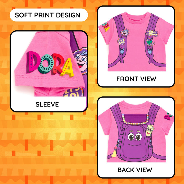 Dora the Explorer Girls' Cosplay 2-Piece Tee and Shorts Set Pink Orange