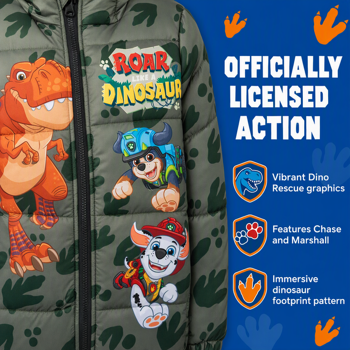 Paw Patrol Boys' Hooded Puffer Coat Chase Marshall Olive