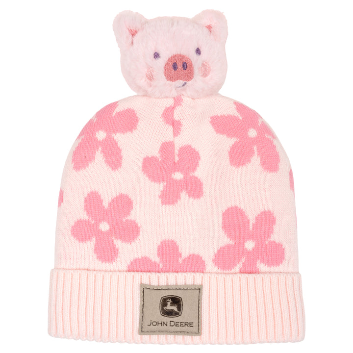 John Deere Toddler Girls' Logo Beanie Hat Pig Pink Floral