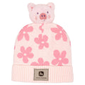 John Deere Toddler Girls' Pom Pom Beanie Hat with Sound Chip Pink Floral Pig