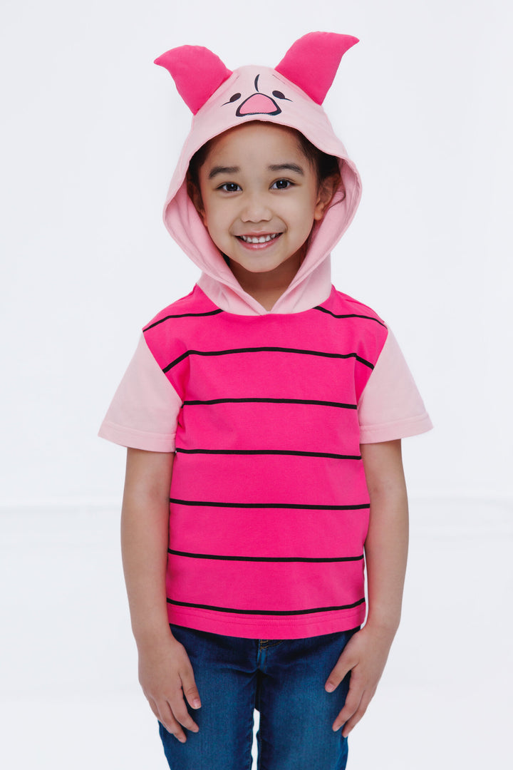 Disney Winnie the Pooh Piglet Boys' Cosplay Short Sleeve Hooded T-Shirt Pink Stripes