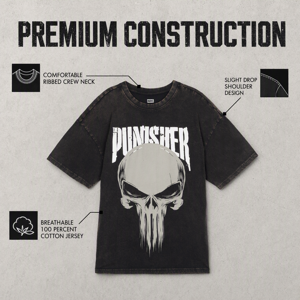 Marvel Men's Short Sleeve T-Shirt Punisher Washed Black