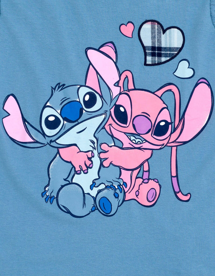 Lilo & Stitch Girls' 2-Piece T-Shirt and Plaid Skirt Set Blue Angel