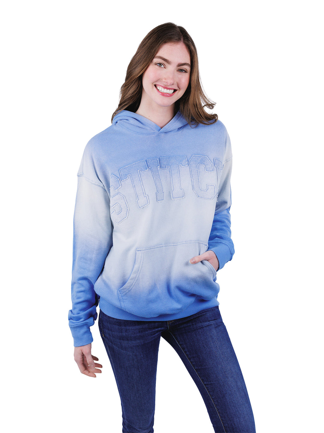 Lilo & Stitch Women's French Terry Drop Shoulder Pullover Hoodie Ombre Blue
