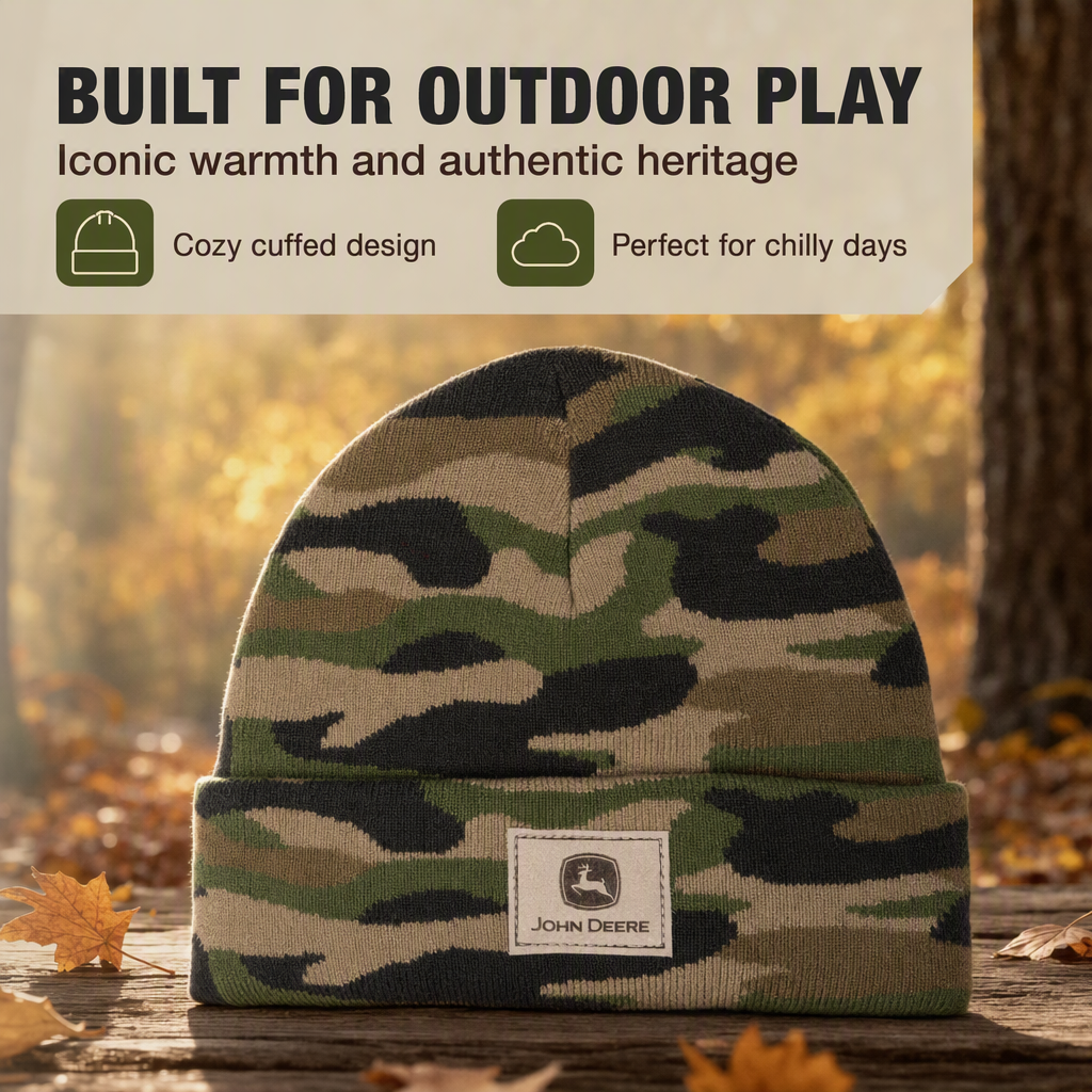 John Deere Boys' Knit Beanie Hat Green Camouflage