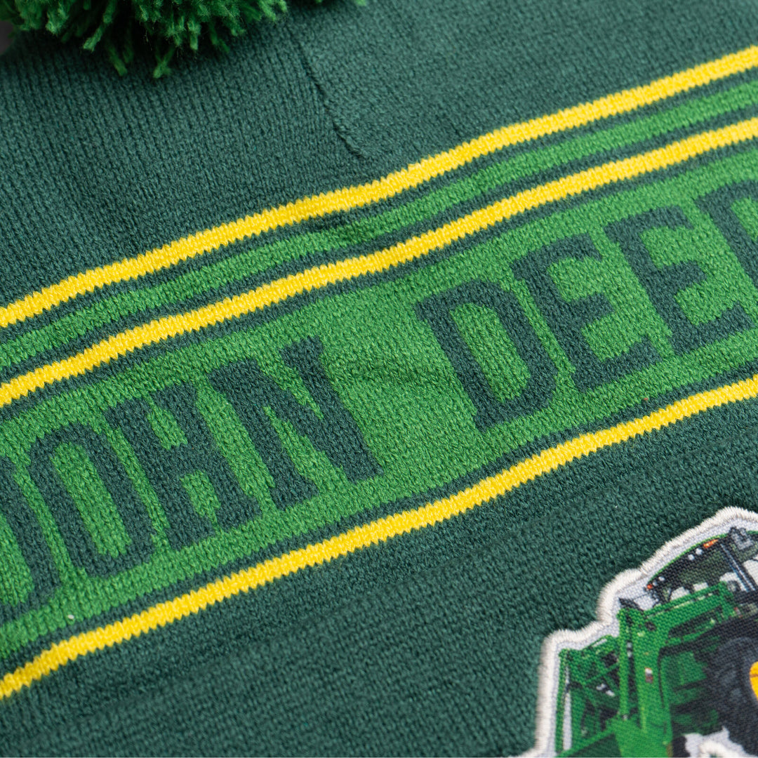 John Deere Men's Fleece Lined Beanie Hat Forest Green Yellow
